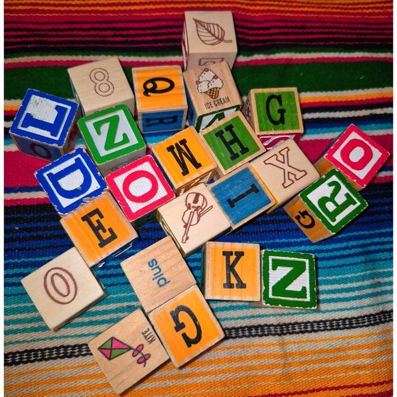 23 Hand-Painted Wooden Alphabet & Number Blocks With Colorful Designs - Picture 1 of 6